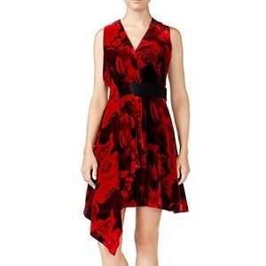 RACHEL Rachel Roy NEW Red Floral Rose Burnout Velvet Draped Cocktail Asymmetric